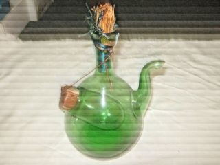 A Vintage Italian Hand Blown Green Glass Wine Decanter With Ice Chamber
