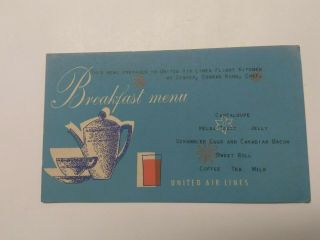Vintage 1950 United Airlines Breakfast Menu Postcard Denver