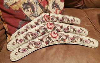 Victorian Tapestry Clothes Hangers Set Of 3 Beige/cream Velvet Back Vintage Euc