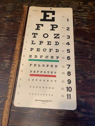 Vintage American Optical Co.  Eye Exam Chart Sign Optometrist No.  1930 Usa