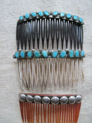 3 Vintage Hand Made Southwest Sterling Silver Turquoise Slide Hair Combs