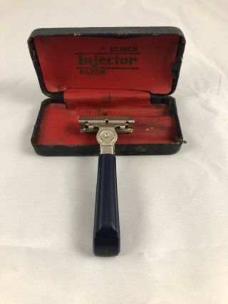 Old Vintage Schick Eversharp Injector Safety Razor Blue Handle With Case