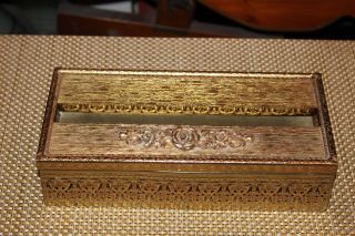 Vintage Ormolu Tissue Box Holder Gold Metal Flower Scrolls Vanity Box