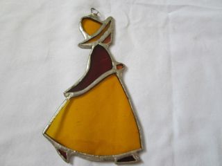 Vintage 60,  S Or 70,  S Stain Glass Lady With Hat 6 1/2 " X 3 3/4 " Hand Made