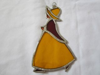 Vintage 60,  s or 70,  s Stain glass Lady with hat 6 1/2 