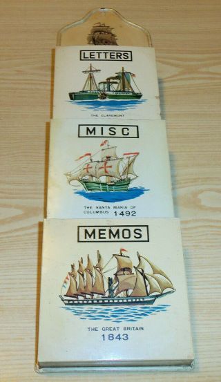 Clipper,  Claremont,  Santa Maria Vintage Metal Letter / Memo Holder Sailing Ships