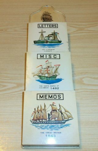 Clipper,  Claremont,  Santa Maria Vintage Metal Letter / Memo Holder Sailing ships 2