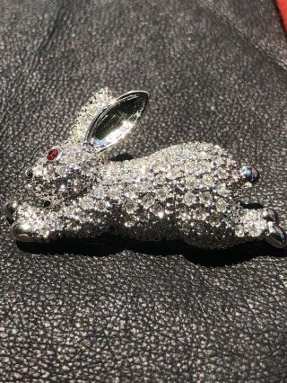 Clear Rhinestone Pink Eyed Bunny Rabbit Vintage Brooch Pin