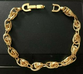 Vintage Monet Gold Tone Link Bracelet Ribbon Rope Chain Unique Delicate Classic
