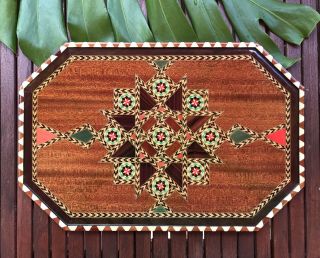 Vintage Wood Marquetry Inlay Serving/vanity Tray - Wall Decor - Made In Spain