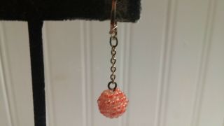 Vintage Goldtone Metal Orange Glass Seed Bead Ball Drop Dangle Clip - On Earrings 2