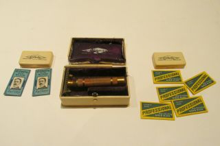 Vintage Gillette Razor,  Box With Extra Blades And Case.
