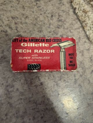 Vintage Gillette Tech Razor Gift Of The American Red Cross W/ Box