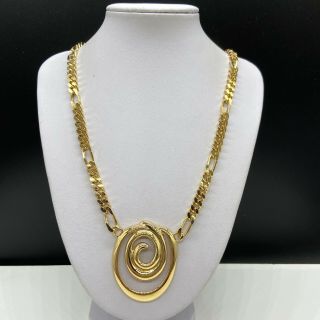 Vintage Designer Signed Napier Gold Tone Chain Link Necklace Swirl Pendant