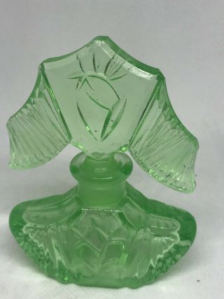 Vintage Cut Glass Green Perfume Bottle W/stopper Pretty Green (g)