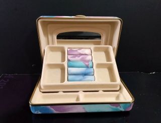 Unique Travel Jewelry Box Vintage Soft Pastel Colored Floral Medium Size Case 2
