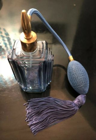 Stunning Vintage Blue Lustre Vca Crystal Atomizer Perfume Bottle Made In France