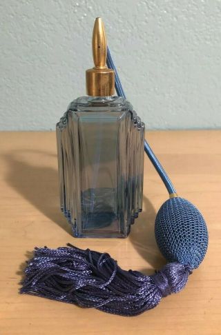 Stunning Vintage Blue Lustre VCA Crystal Atomizer Perfume Bottle Made In France 2
