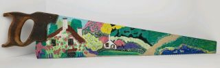 Vintage Painted Hand Saw Houses On The Hill Dirt Road Woods Ducks In Pond 30 "