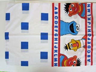 Vintage Sesame Street White Pillowcase Bert Ernie Big Bird Cookie Monster Alphab