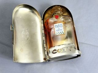 Vintage Coty Of Paris Mini Perfume Bottle In Silver Purse Case 1/2 Full
