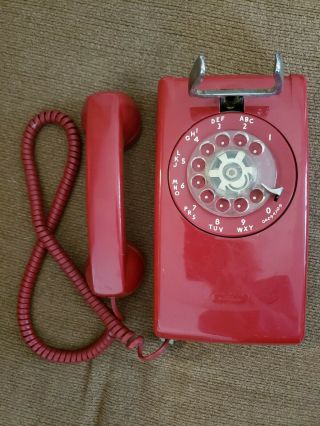 Vintage Mid Century Modern Cherry Red Rotary Dial Wall Telephone B4