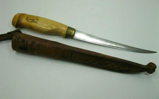 Vintage Rapala J Marttiini Finland Fish Filet Knife W Leather Sheath 6 " Blade