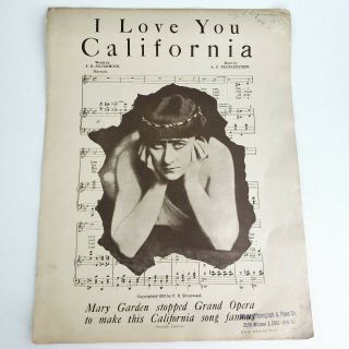 Vtg I Love You California By F.  B.  Silverwood A.  F.  Frankenstein,  Sheet Music