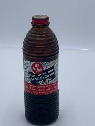 Vintage Old English Furniture & Scratch Cover Polish Oil Ribbed Glass Bottle