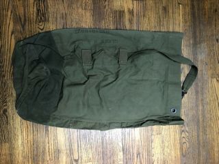 Vintage US Army Military Duffle Laundry Tote Bag Heavy Green Canvas Vietnam 35”L 2