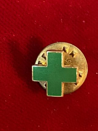 Vtg First Aid Green Cross Enamel Lapel Pin Also Safety Medical Marijuana Symbol