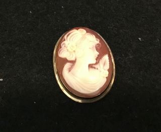 Vintage 14kt Yellow Gold Cameo Brooch Pin Or Pendant