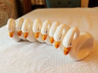 Vintage White Porcelain Swan Geese Napkin Rings Set Of 8 Farmhouse Cottage