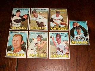 1967 Topps Vintage Baseball Cards (7) Different Baltimore Orioles Players.