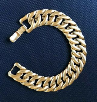 Vintage Monet Gold Tone Link Bracelet Ribbon Chain Single Flat Matte Thin Light