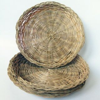 4 Vintage Wicker Paper Plate Holders Bamboo Rattan Natural 10 Inch
