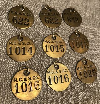 9 M.  C & S Co Vintage Time Check Tags Numbered Tool Tags