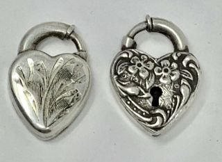 Vintage Set Of Floral Sterling Silver Heart Lock Charms (3.  8g)