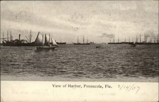 Harbor Pensacola Florida Masted Ships Dated 1907 Udb Vintage Postcard