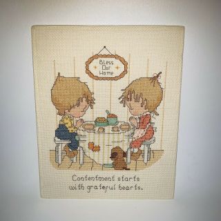 Vintage Finished Precious Moments Bless Our Home Cross Stitch 8x10