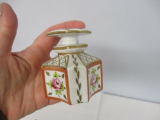 Vintage Made In France Porcelain Perfume Bottle With Hand Painted Roses 2 3/4 "