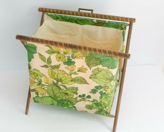 Vintage Retro 60s 70s Stand Bag Folding Wood Sewing Knitting Yarn Craft Basket