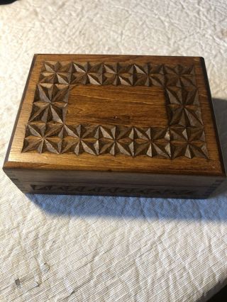 Vintage Carved Wooden Box - For Playing Cards - Holds Two Decks Detail