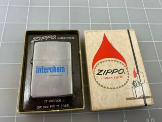 1968 Vintage Interchem Advertising Zippo Lighter W/box