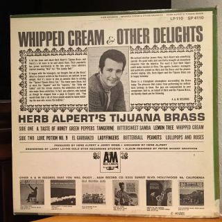 Vintage Vinyl 33rpm LP Record: Herb Alpert & Tijuana Brass,  Whipped Cream 2