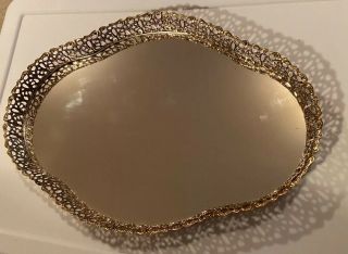 Vintage Ornate Vanity Mirror Tray Gold Tone Filigree Mirror 16”x11”