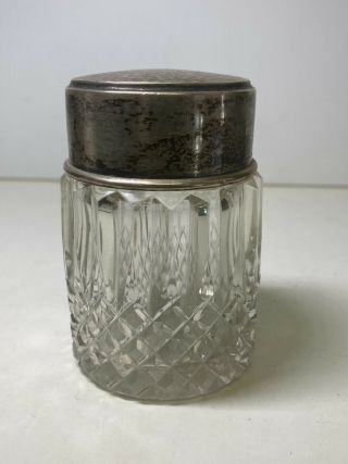 Vintage Cut Crystal Sterling Silver Top Powder/cream Jar Dresser Vanity