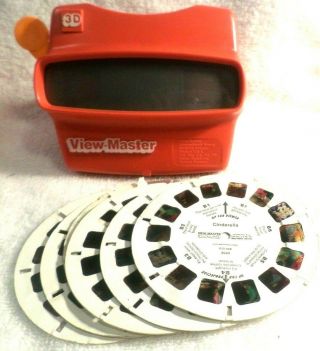 Vintage Red View - Master 3d Viewer Toy Pre - Owned With 6 Stereo Viewers Cinderella