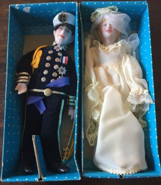 Vintage Princess Diana And Prince Charles Porcelain 8” Dolls Royal Wedding