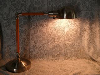Vintage DESK LAMP Wood & SILVER METAL Adjustable OFFICE LIGHT Home Decor 2